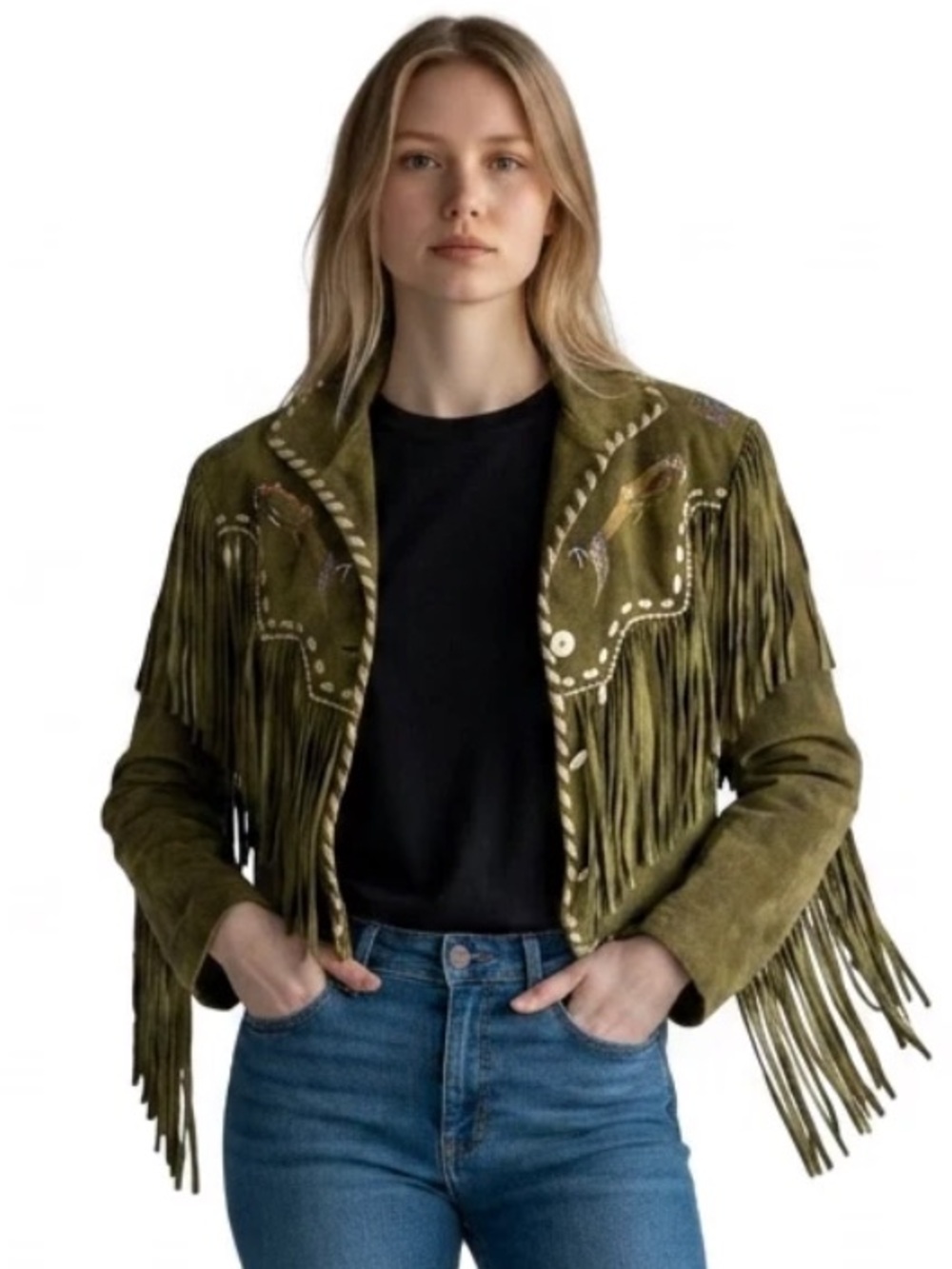 Patricia Wolf Patty Lewis hand painted leather fringe jacket Natice American boh - Picture 9 of 12